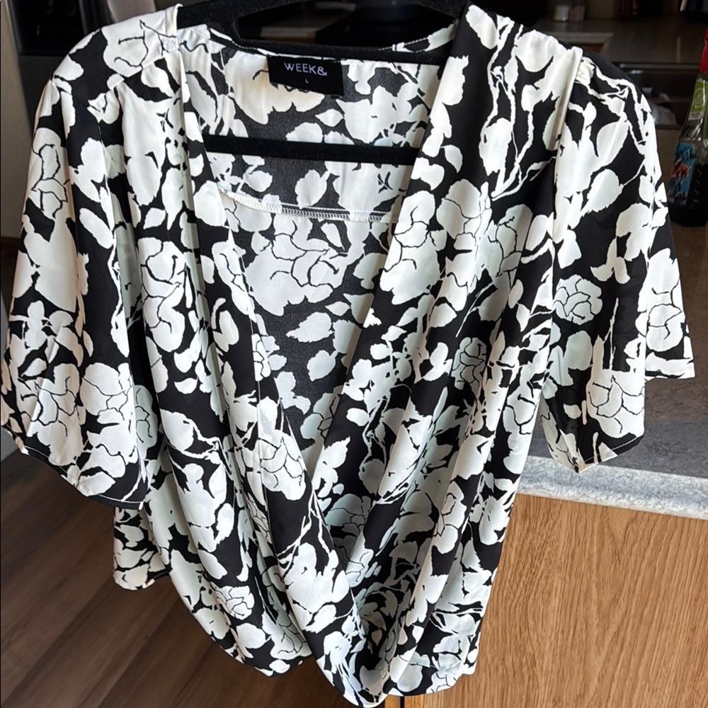 Black and White Floral Blouse